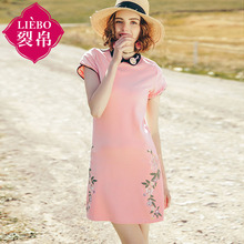 裂帛旗舰店2018夏装新款气质翻领刺绣短袖裙个性袖拉链连衣裙女图片