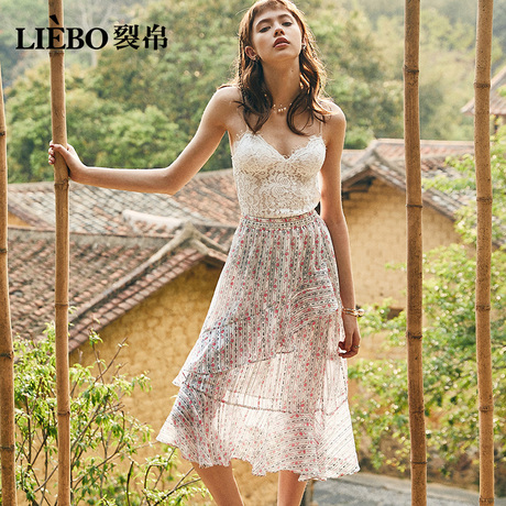 裂帛2018夏装新款松紧腰多层印花雪纺裙斜摆浪漫半身裙女51180078商品大图
