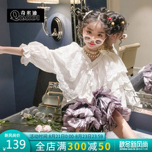 新款 大翻领蕾丝女孩衬衣中大童上衣 洋气女童衬衫 2019秋装 奇米迪