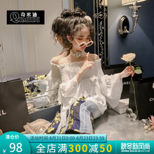 奇米迪 洋气女童春装2019新款棉质儿童一字肩衬衫女孩娃娃衫衬衫