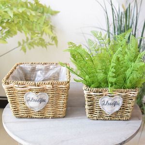 创意花篮草编藤编花盆摆件客厅插花植物土培绿萝花盆编织篮子装饰