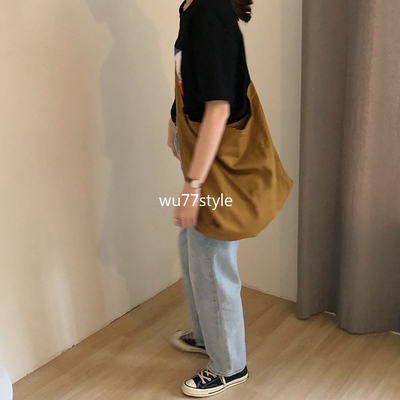 2018新款韩国 chic 多色宽松简约百搭暗扣纯色单肩斜挎帆布包