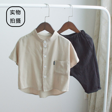 儿童韩版 百搭衬衣男孩上衣潮 新款 衬衫 纯棉麻2019夏装 薄款 男童短袖
