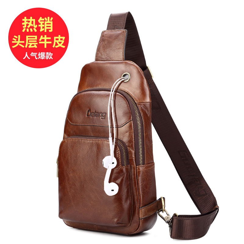 Split Wolf Chest Bag Men's Genuine Leather Casual Men's Bag One Shoulder Crossbody Bag Cowhide Men's Bag Crossover Backpack Korean Fashion Bag