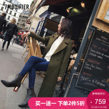 拉夏贝尔7m2018冬新款韩版军装风呢大衣气质直筒长款毛呢外套女图片