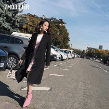 拉夏贝尔7m2018秋冬新款韩版宽松气质长款系带风衣外套女70009261图片