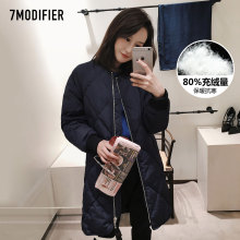 拉夏贝尔7m2018冬新款韩版宽松拉链面包棉服立领中长厚羽绒服女图片