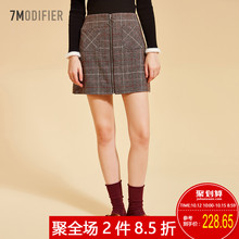 a字半身裙女2018冬季新款韩版秋冬高腰时尚修身显瘦格子短裙女装图片