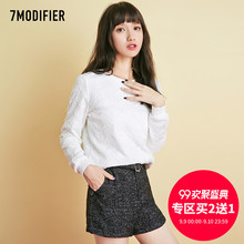 拉夏贝尔7m2018秋冬新款宽松简约百搭上衣白色长袖T恤女70009309图片