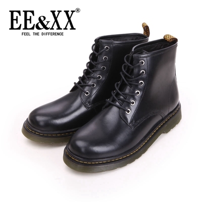 EEXX韩版系带新款短筒靴子真皮圆头耐磨马丁靴休闲百搭男款潮4453