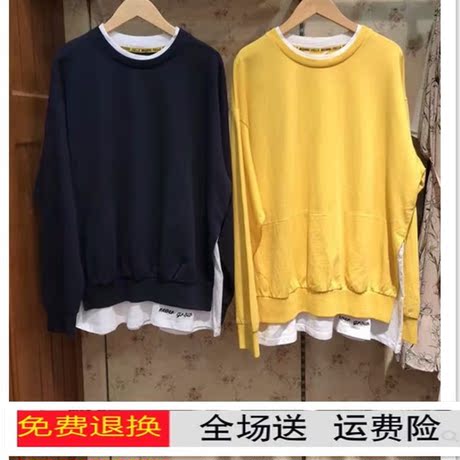 拉夏贝尔假两件卫衣女2018秋新款韩版拼接圆领上衣T恤20012410商品大图