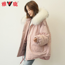 雅鹿新款大毛领羽绒服女短款韩国百搭收腰显瘦连帽保暖外套韩版潮图片