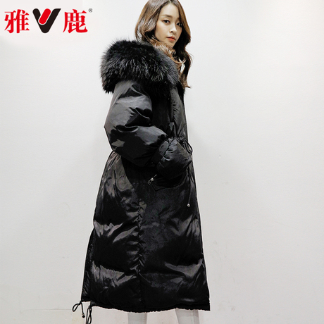 雅鹿新款长款过膝貉子毛领羽绒服中长款女韩国冬季外套时尚韩版潮商品大图
