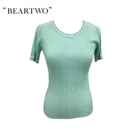 【商场同款】beartwo2018夏新款圆领短袖毛衣上衣套头衫针织衫商品大图