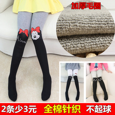 秋冬款儿童加厚毛圈白色舞蹈袜 女童加绒打底裤子 纯棉拼接长筒袜