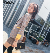 外套秋装2018新款时尚气质休闲韩版女装格子长袖西装领修身上衣女图片