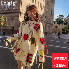 2018秋装新款时尚韩版女装白色毛衣长袖甜美宽松中长款针织衫上衣图片