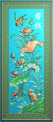 精雕图花鸟靠背浮雕图回纹边框花鸟山水HN-007荷花花鸟背板带线