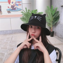 日系甜美可爱猫咪耳朵盆帽女春秋出游韩版可折叠大檐遮阳渔夫帽子