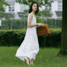 中长款 背心连衣裙 小清新文艺范全刺绣白色大码 新款 2018春季女装