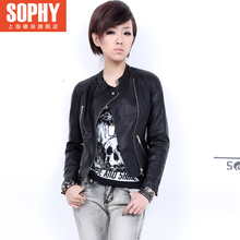 SOPHY/橡菲秋新款欧洲站pu皮衣女短款修身小外套女装机车皮夹克图片