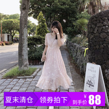 新款 高端收腰气质法式桔梗智熏森系蕾丝裙子 仙女连衣裙女2019夏装