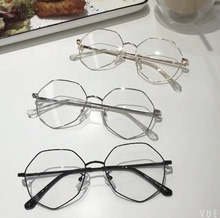 网红款 显瘦平光镜眼镜架 潮复古不规则多边形圆脸个性 眼镜框女韩版