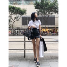 时髦精must ELEPHANT buy设计感_不规则半身包臀显腿长皮裙