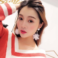 白色蕾丝珍珠花朵耳环女韩国长款 气质仙女耳坠名媛气质夸张耳钉