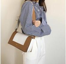 斜挎女包软皮撞色单肩包拼色包长方形宽带女包包 2019韩国春夏新款