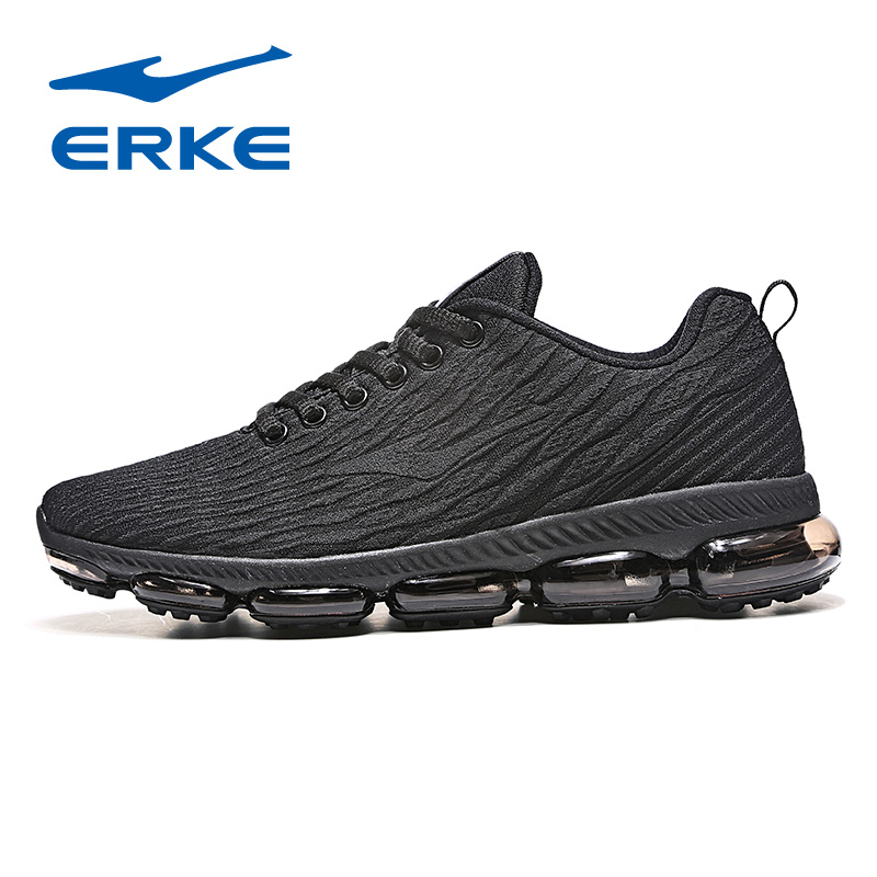 ERKE Women's Shoes Genuine Brand Full length Air Cushion Running Shoes Mesh Wear resistant Non slip Leisure All Black Sneakers