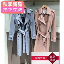 拉夏贝尔puella正品2018秋新双排扣系带中长款风衣外套女20012432图片