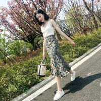 半身裙春夏女2018新款中长款高腰印花裙子百搭时尚半身及踝长裙