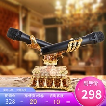 金属水晶双话筒架子桌面ktv唱歌麦克风支架无线话简咪架底座台式