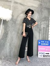 女人味 气质V领波点上衣收腰阔腿裤 省心搭配优雅连体裤 2018夏新款