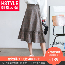 预售韩都衣舍2018新款女装秋装韩版格子毛呢伞裙半身裙LZ8416烎图片