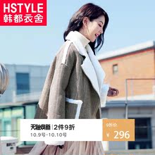 韩都衣舍2018韩版女装秋装新款宽松显瘦格子加厚短外套OY7668焕图片