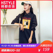 韩都衣舍2018新款女装秋装韩版显瘦印花格子直筒连衣裙CQ8496莀图片