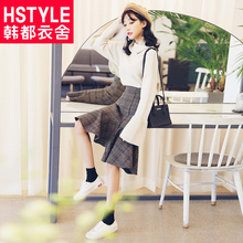 韩都衣舍2018秋装新款韩版女装毛呢高腰格子荷叶边半身裙MR8603汩图片