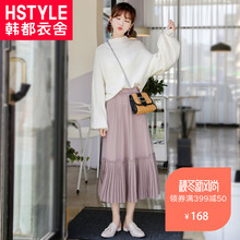 韩都衣舍2018韩版女装秋装a字网纱拼接百褶裙中长半身裙EK8662囡图片
