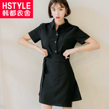 韩都衣舍2018新款女装夏装韩版绑带收腰衬衫GW9427阨商品大图