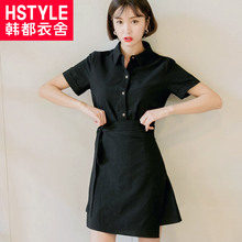 韩都衣舍2018新款女装夏装韩版绑带收腰衬衫GW9427阨图片