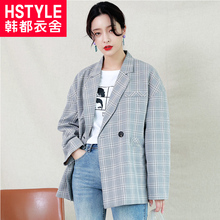 韩都衣舍2018韩版女装秋装新款休闲外套chic格子小西装TK00097婏图片