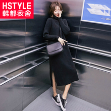 韩都衣舍2018韩版秋装新款女装宽松休闲毛针织衫毛衣裙MY9865.沐图片