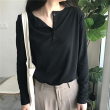 春季2019学生韩版新款打底衫上衣宽松显瘦螺纹纯色长袖T恤女装潮