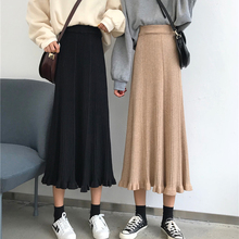 针织半身裙女 高腰ins超火裙子显瘦木耳边A字裙中长款 春季2019韩版