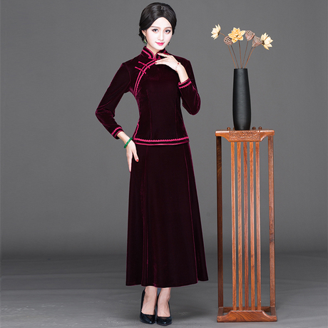 华族经典改良时尚唐装旗袍上衣秋金丝绒民国风中式汉服茶服女套装商品大图