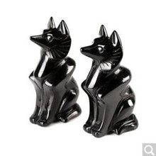 天然黑曜石狐狸摆件开光水晶黑狐狸摆件防小三助姻缘风水狐狸摆件
