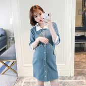 针织连衣裙孕妇裙子春夏装 辣妈翻领五分袖 2019春装 时尚 新款 孕妇装