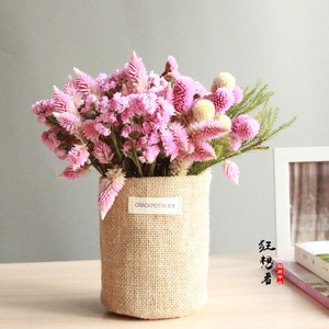 麻袋花篮+干花套装